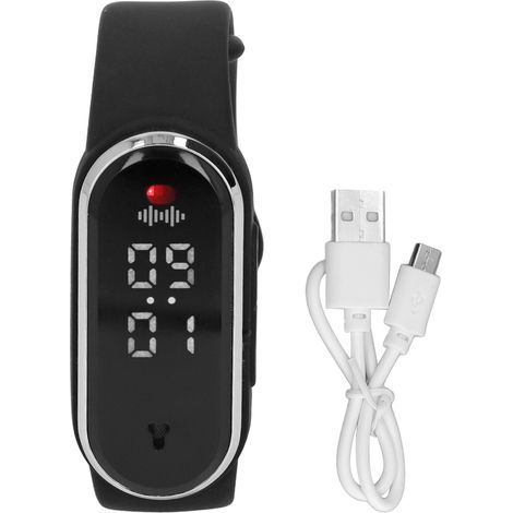 Bracelet Anti-Moustiques Rechargeable USB - Podomètre, Thermomètre, Ultrasons - Noir (1/5)