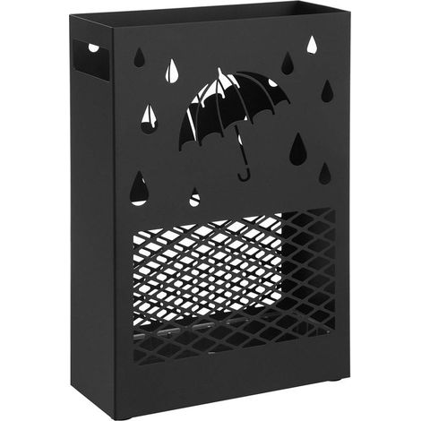 Porte-parapluies en métal, Support à rectangulaire, avec réceptacle d’eau amovible, motifs ajourés, pour entrée, bureau (1/5)