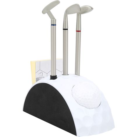 Porte-stylo de bureau thème golf avec putting green, 3 stylos inclus, décoration élégante pour espace de travail. (1/5)