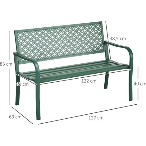 Banc de jardin, capacité de charge 280 kg, vert foncé, 127 x 63 x 83 cm, résistant aux intempéries et stable, idéal pour terrasse et jardin.
