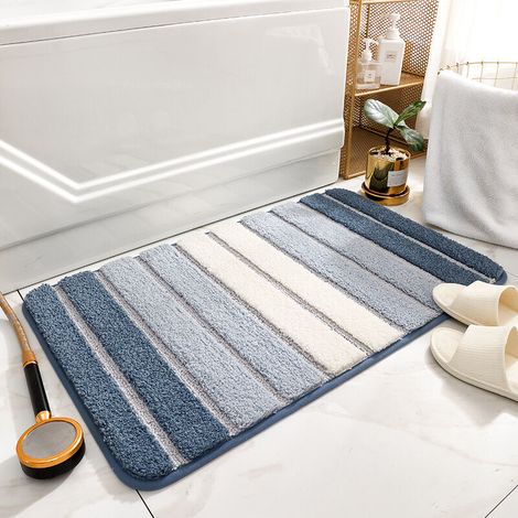 Tapis de bain antidérapant en microfibre, tapis de douche – Bleu – (1/5)
