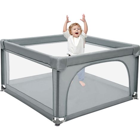 Baby Laufstall mit 50 Bällen 120 x 120 x 66 Schutzgitter, Babylaufstall mit Reißverschlusstür dunkelgrau (1/4)
