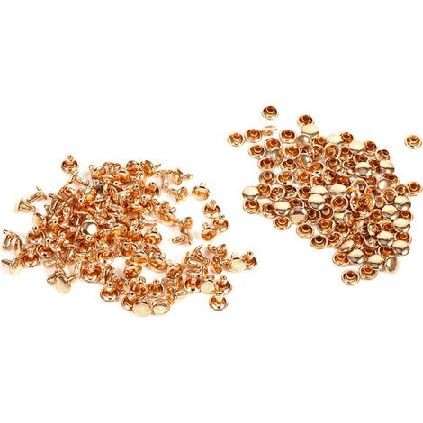 Confezione da 100 rivetti a doppia calotta, 8x8 mm, placcati in oro – ideali per pelle, riparazioni artigianali e decorazione unghie. (1/5)
