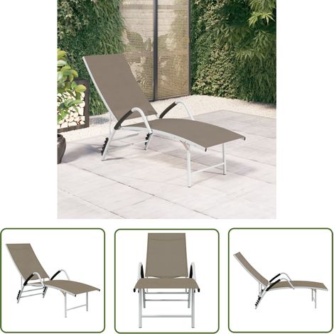The Living Store Chaise longue Textilène et aluminium Taupe - Chaises Longues - Transats - Mobilier De Jardin - Chaises Extérieures - Relaxations (1/5)