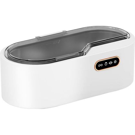 Nettoyeur de lunettes à ultrasons, nettoyeur automatique, 450 ml, nettoyant pour bijoux ménagers pour argent, or et diamants, réservoir intérieur en acier inoxydable (couleur : blanc) (1/5)