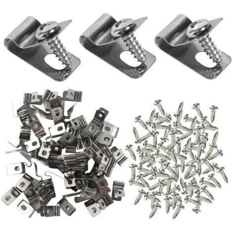 BUNTHAUS Lot de 100 Pinces de Fixation pour Clôtures Agricoles Agrafe Grillage Clips en Acier Inoxydable avec Vis Serre Cable Acier Pince pour Grillage Clips de Fixation pour Clôture en Bois Métal ou (1/4)