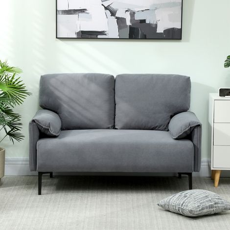 Divano a 2 posti 127x72x84 cm, con 2 cuscini schienale, braccioli integrati, gambe in metallo, grigio (1/5)