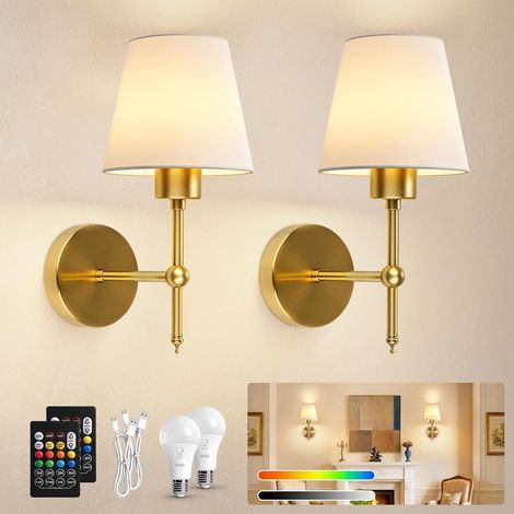 Lot de 2 appliques murales rechargeables d'intérieur à piles avec télécommande, applique sans fil pour chambre à coucher, 3 températures de couleur, 8 couleurs RVB à intensité variable (1/5)