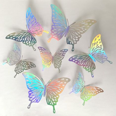 Pegatinas de mariposas 3D coloridas con detalles calados, 72 piezas por paquete, perfectas para decorar paredes en fiestas adhesivo fondo pared (1/2)