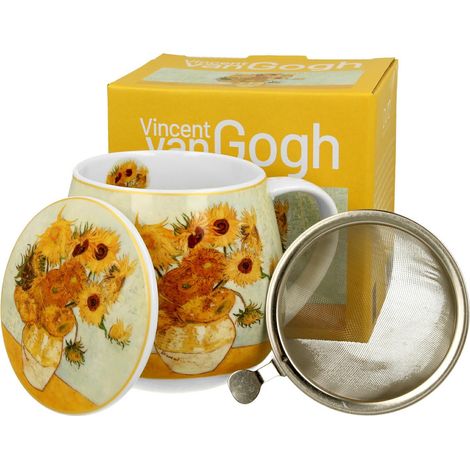 Taza con infusor de t茅 con dise帽o de girasoles de Van Gogh (1/5)