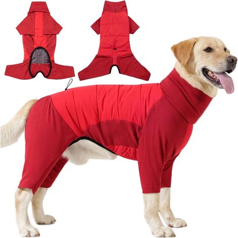 Manteau pour chien, manteau polaire avec pattes, pull d'hiver, combinaison, manteau chaud pour chien, rouge, M (1/5)
