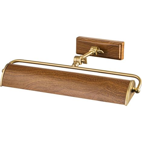 Applique pour tableau WINCHFIELD 2xE14 40W acier laiton vieilli & effet bois de chêne H: 12,7cm L: 44,5cm dimmable (1/4)