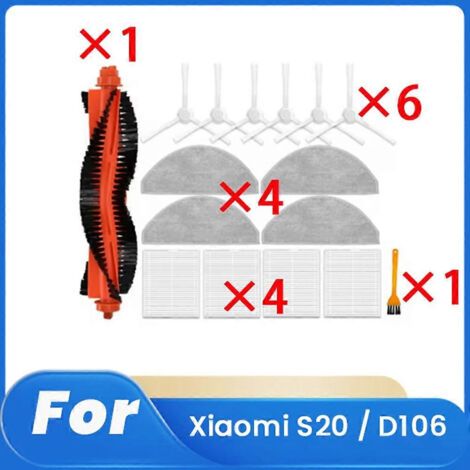 16 pi��ces pour robot aspirateur Xiaomi S20 / D106 : accessoires, pi��ces de rechange, brosse principale lat��rale.