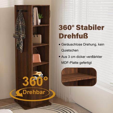 Armario joyero giratorio de 360° con espejo de cuerpo entero, armario multifuncional 4 en 1 con organizador de joyas, almacenamiento, estante y percheros, ahorra espacio para el dormitorio, nogal oscu (1/5)