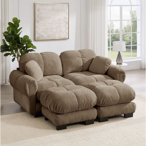 Canapé modulable 2 places en chenille marron, 190 x 149 x 90 cm, avec ottomane mobile (1/5)