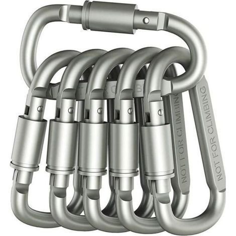 6 Pieces Aluminum Alloy D-Ring Locking Carabiner Lightweight But Strong (1/4)