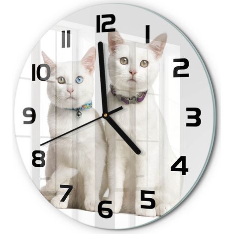 Horloge Murale Ronde en Verre Silencieuse Sans Tic-Tac Salon Cuisine Chambre Chats blancs fi 30 cm (1/5)