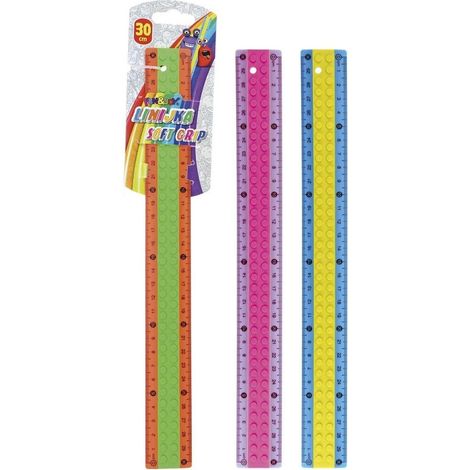 Regla de plástico engomado de 30 cm con bloques de dos colores