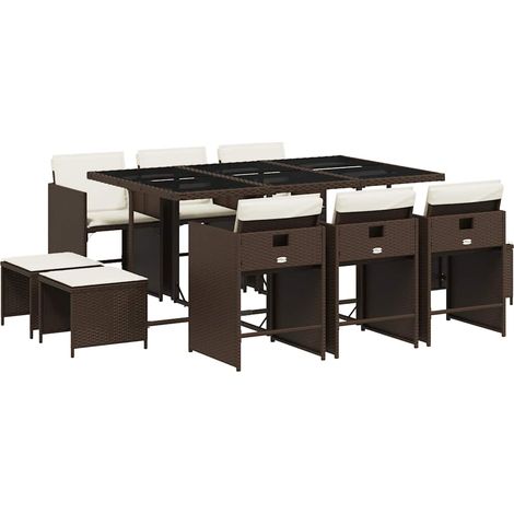 Maison Exclusive - 11-tlg. Garten-Essgruppe mit Kissen Braun Poly