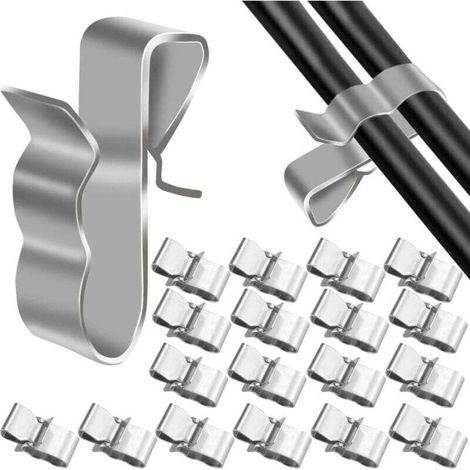 Clips Câbles Clips de Fil Métallique Remorque Cadre de Câble Pince en Acier Inoxydable lier Cable Electrique Clips Rangement de Câble pour Panneau Solaire Photovoltaïque 50Pcs (1/4)