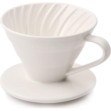 Porte Filtre Café en Céramique, Filtre à Café à Main, Goutteur de Café en Porcelaine Réutilisable, Porte-Filtre à Café Permanent pour Café Manuel 2-3 Tasses (Blanc) (1/5)