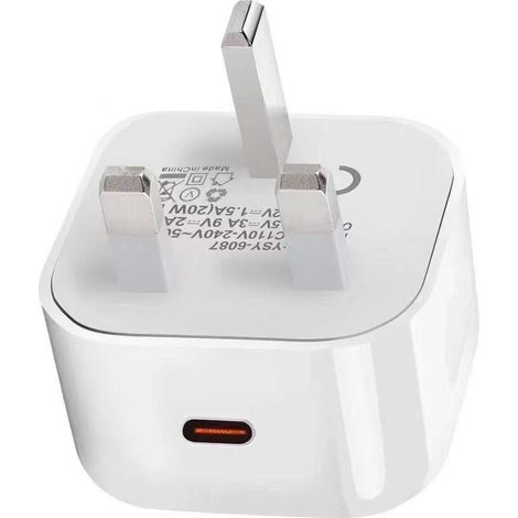 Cargador doméstico eSTUFF UK PD de 20 W, 1 USB-C, enchufe británico, blanco, ES636026-BULK