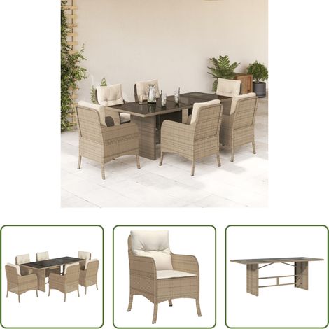 vidaXL Set comedor de jardín 7 pzas con cojines ratán sintético beige (1/5)