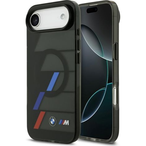 Custodia MagSafe per iPhone Air nera con pulsanti in metallo BMW M IML e linee tricolore. (1/5)
