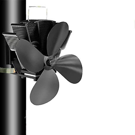 AIDUCHO 4 Lames Tuyau De Fumée Ventilateur De Poêle Appareil De Chauffage Alimenté Fixe Sur Le Tuyau De Cheminée En Bois/Poêle À Bois/Cheminée Noir (1/5)