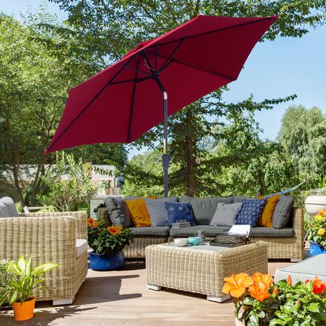 Ombrellone da giardino Ø260x235 cm rosso in alluminio con manovella e funzione inclinabile (1/4)