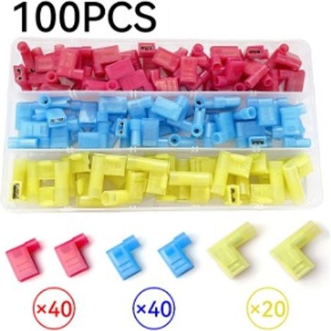 100PCS 90Degrés Nylon Entièrement Isolée Drapeau Terminal,Rapide Déconnecte Terminal Femelle,F Type Pousser Connecteur Electrique 12-10AWG/ 22-14AWG (1/4)