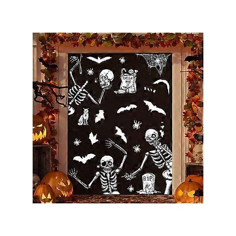 SZTXJ Skelett-Halloween-Fensteraufkleber, wiederverwendbare Fensteraufkleber, Horror-Aufkleber aus PVC, abnehmbarer Schaufensteraufkleber (3 Stück)