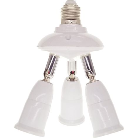 Adaptador de casquillo E27 a 3 cabezales, ángulos ajustables, ABS y metal, para uso interior y exterior. (1/5)
