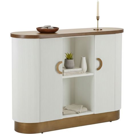 Dmora - Credenza Ferrule, Buffet da soggiorno, Madia da salotto, Dispensa da cucina, 121x41 h90 cm, Bianco e Marrone