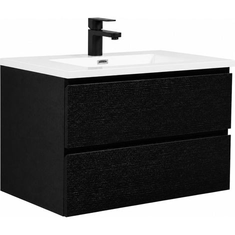 Badezimmer Badmöbel-Set Angela 80cm - Schwarz Holz - Unterschran