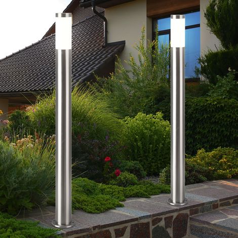Etc-Shop – Lampadaire extérieur IP44 en acier inoxydable argenté – Douille E27 – Hauteur 110 cm – Lot de 2 lampes d'appoint