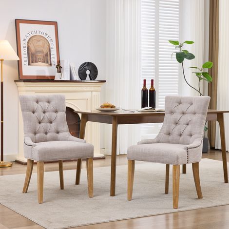 Fauteuil de salle à manger en tissu avec pieds KD et clous décoratifs – chaise rembourrée à monter, design moderne, lot de 2 (1/5)