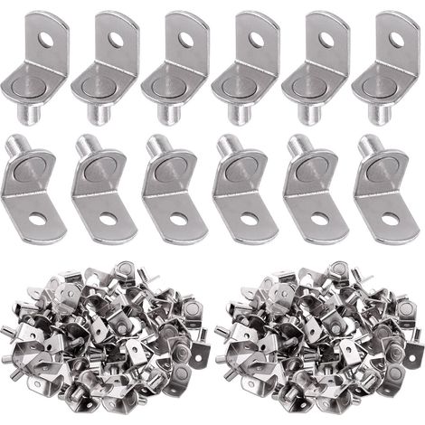 Lot de 60 broches d'étagère en L de 6 mm avec trou en acier plaqué pour trous sur bibliothèque, armoires et centres de divertissement (1/5)
