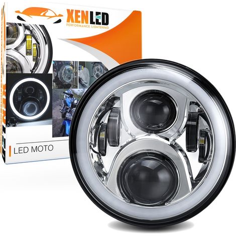 Optique Full LED Moto 7061S - Rond 7" 40W 4500Lms 5500K - Chromé - XENLED Phare moto (1/5)