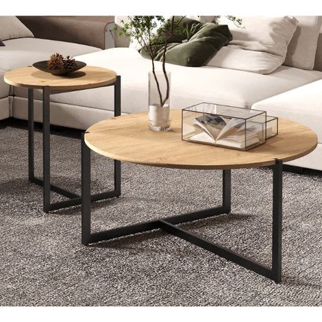 Set de table basse Pola Ø80 x 40 cm Ø45 x 50 cm Design Old (1/5)