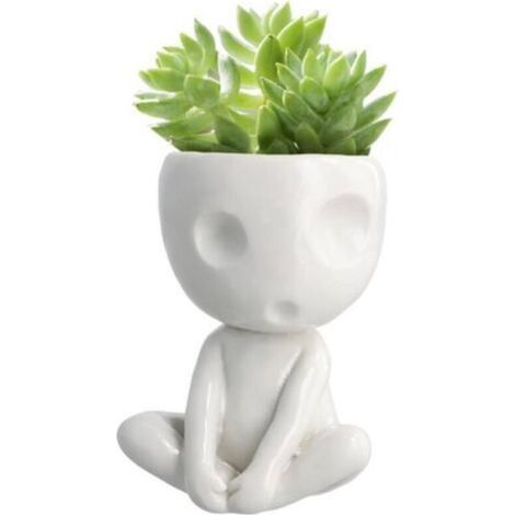Vaso luminoso con faccina sorridente – Grazioso vaso in ceramica per piante grasse e cactus – Decorazione per la casa e l'ufficio
