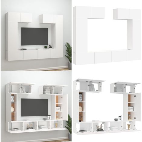 Ensemble de meubles TV 6 pcs Blanc Bois d'ingénierie - Meuble Tv - Meuble Tv Mural - Ensemble Meuble Tv - Rangement Tv - Salon - Home & Living