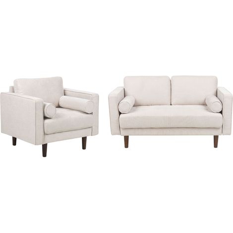 Living Room Set 3 Seater NURMO Fabric Light Beige (1/5)