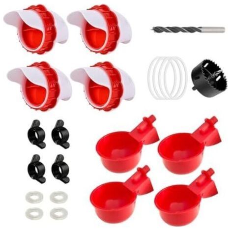 Lot de 4 mangeoires automatiques pour poules avec 4 abreuvoirs automatiques sans déchets - Distributeur de nourriture pour poules - Bricolage - Anti-rats - Abreuvoir automatique pour canard, oie (1/4)