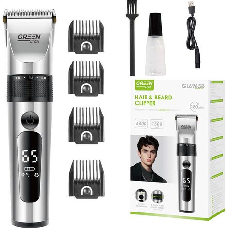 Tondeuse à cheveux Green LYCA GL69652 argentée, 6500 tr/min, 1800 mAh, 5 vitesses, LED, étanche (1/5)