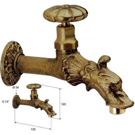 Leone Domus rubinetto artistico di ricambio per fontane a vite in ottone attacco maschio da 1/2" con reggisecchio (1/5)