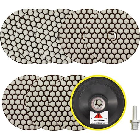 8-teiliges Set Diamantscheiben/Polierpads für Granit, Marmor und Stein – Hochleistungs-Trockenpolieren – Schwarz/Grau, 100 mm (1/5)