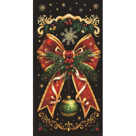 Nouvelle décoration de porte pour Noël, motif cadeau du Père Noël, ambiance festive - 90 x 180 cm (perforée + ruban) - 15