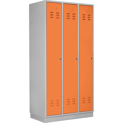 ADB Umkleideschrank / Spind 3-türig, RAL 7035/2008, Lichtgrau/Orange, 178x89x50cm (1/5)