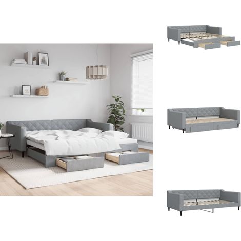 Tagesbett Ausziehbar mit Schubladen Hellgrau 100x200 cm Stoff - Sofa Bett - Schlafcouch - Gästebett - Tagesbett - Wohnzimmer Möbel (1/5)